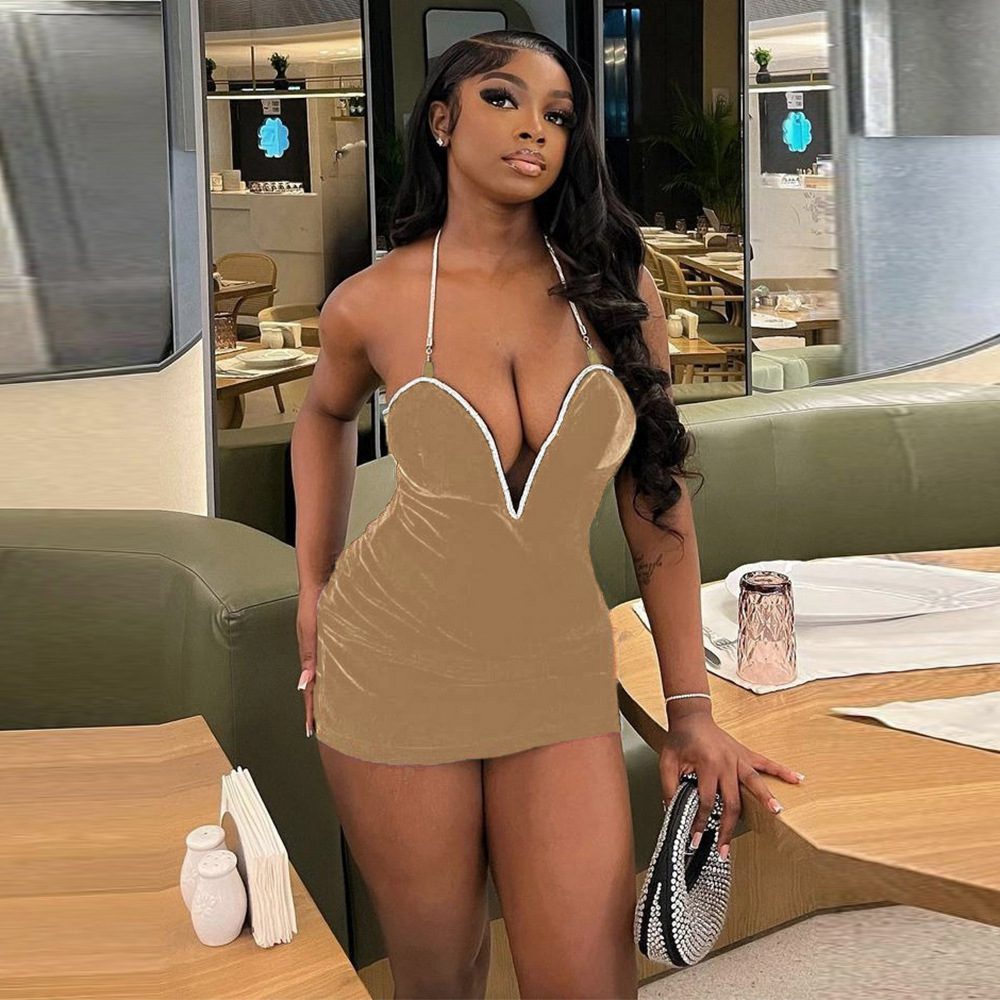 European And American-style Color-blocked Deep-V Strapless Tank Top – Image 6