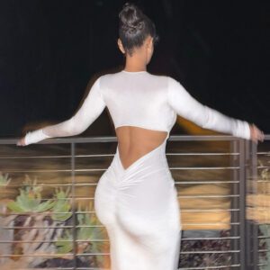 Hollow-out Slim-fit Long-sleeve Dress