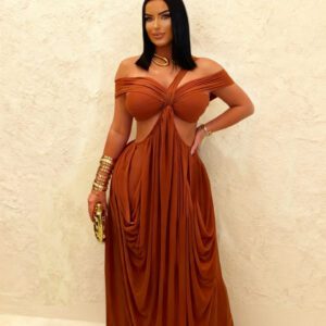 Solid-color Tube Top Hollow-out Sheer Mesh Long Dress For Women