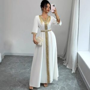 Women’s Lace Tassel Slim Fit Dress Muslim Robe