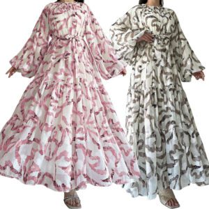 Chiffon Printed Maxi Dress With Beltstylish And Elegant