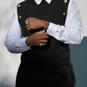 Black Metal-Accent Sleeveless Vest