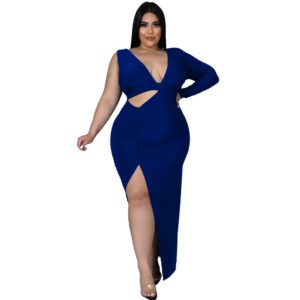 Solid-color Single-sleeve Sexy Hollow-out Maxi Dress