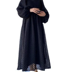 Solid Color Crew-Neck Lantern Sleeve Dress