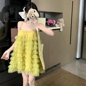 Resort-style Mesh Patchwork Slip Dress For Women