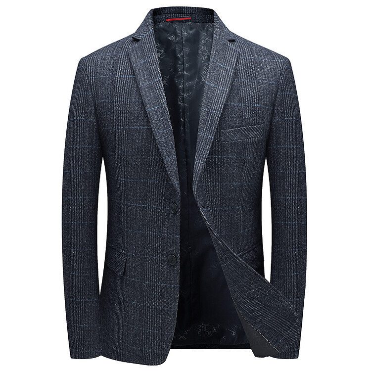 Stylish Gray Plaid Single-breasted Blazer – Image 5