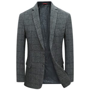 Stylish Gray Plaid Single-breasted Blazer
