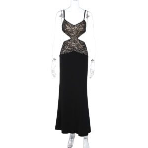 Women’s Hollow-out Lace Patchwork Slip Dress With Sheath Fit