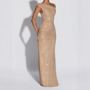 Women’s Fashionable And Elegant Corset Pleated Sexy Off Shoulder Long Dress