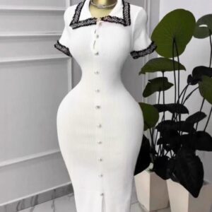 Women’s Color-Block Lace-trimmed Mock-Neck Knitted Dress