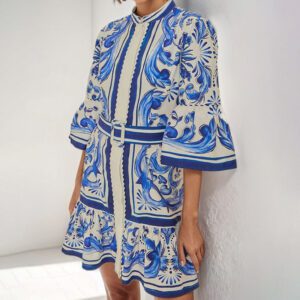 Women’s Retro-style Crew-neck Defined Waist Dress