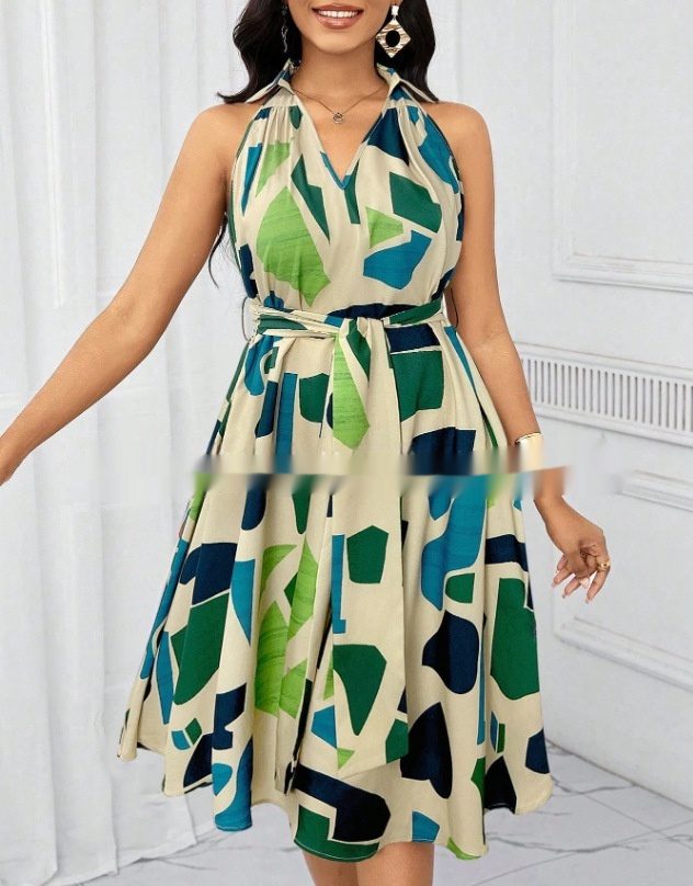 Women's Casual European And American-Style Printed Crew-Neck Dress