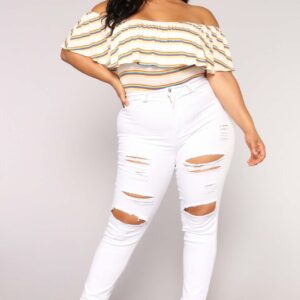 Black And White Stretch Ripped Jeans Women’s Leggings