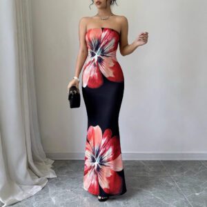 Women’s Fashion Floral-print Slim-fit Dress