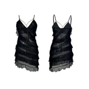 Fashionable Patchwork Ruffle-Trim Camisole Short Dress For Women