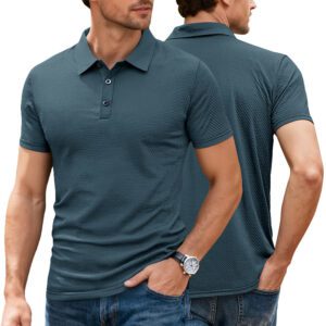 Mens Cool-Feel Short-Sleeve Lapel Button T-Shirt