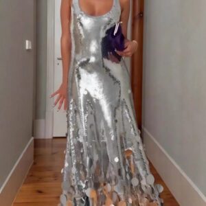 Women’s Sequined Sleeveless Party Dress With A Unique Style