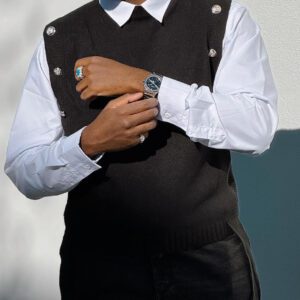 Black Metal-Accent Sleeveless Vest