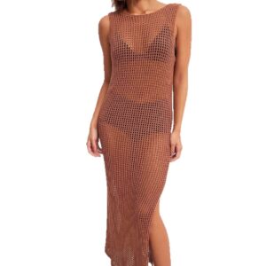 New Solid-color Hollow-out Casual Loose-fitting Split Knit Dress