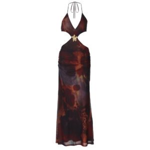 Women’s Sexy Hollow-out Fashionable Printed Bodycon Split Dress
