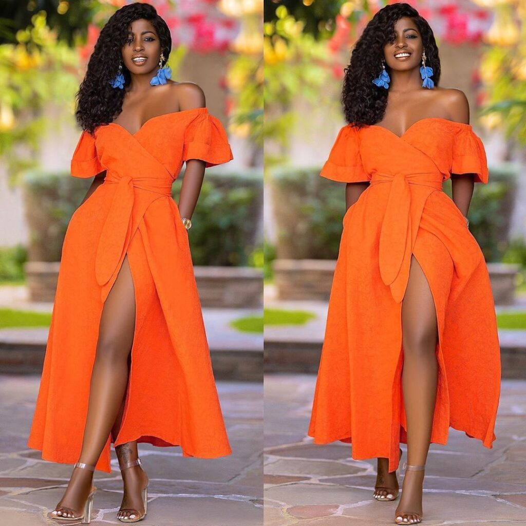 Off-the-shoulder Tie Waist Midi-length Dress