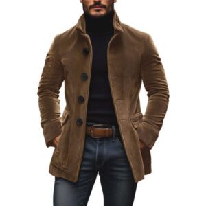 Men’s Jacket Winter Stand Collar Button-up Coat Casual Blazer Outerwear Clothing
