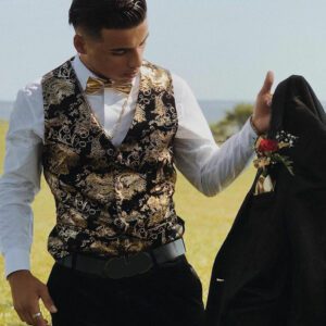 Gold Steampunk Vest Men Suit Gilet Homme Wedding Sleeveless