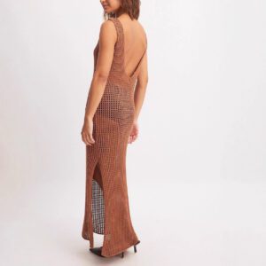 New Solid-color Hollow-out Casual Loose-fitting Split Knit Dress