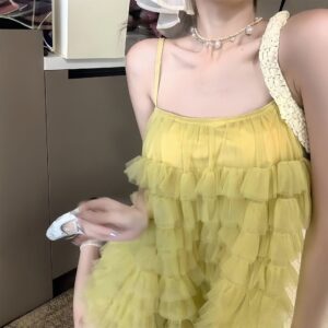 Resort-style Mesh Patchwork Slip Dress For Women