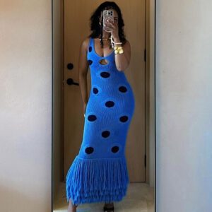 Women’s Sexy Sheath Knitted Black Polka-Dot Dress