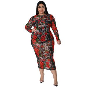 Round-neck Stretchy See-through Sheath Dress With A Printed Design