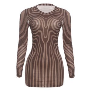 Chic And Sexy Mesh Sheer Striped Printed Bodycon Dress