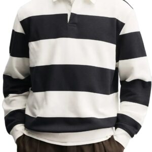 Mens Loose-collar Long-sleeved Striped T-shirt