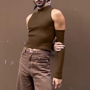 Mens Casual Long-sleeve Hollow-out T-shirt With Off-shoulder Design