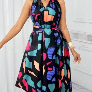 Women’s Casual European And American-Style Printed Crew-Neck Dress