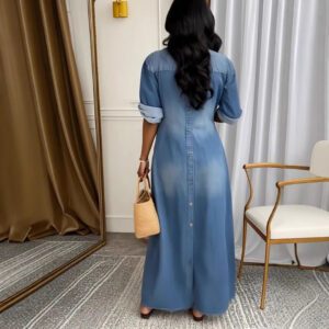 Lapel-collar Washed-and-stitched Patch-pocket Casual Dress