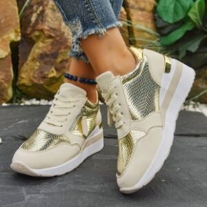 Wedge Soled Height Increasing Casual Sneakers For Women