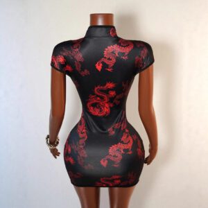 Summer Chinese-style Dragon-print Short-sleeve Cheongsam Dress