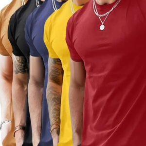 Mens Fashion Sports T-Shirt Casual Stretch Crew Neck
