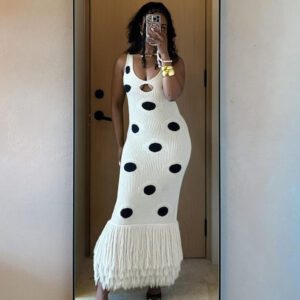 Women’s Sexy Sheath Knitted Black Polka-Dot Dress