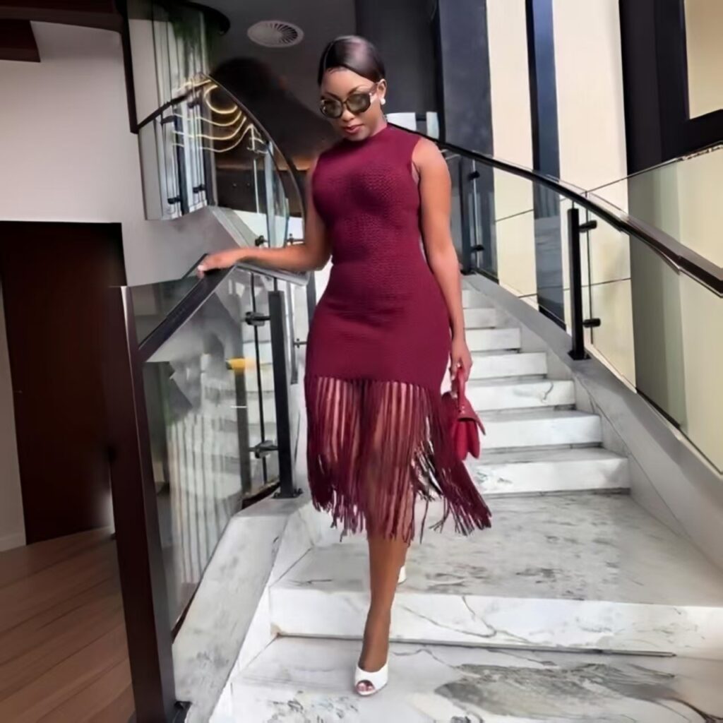 Women's Slim Fit Elastic Mid-Length Beach Cover-Up Tassel Knit Dress