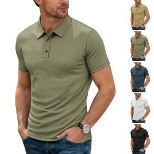 Mens Cool-Feel Short-Sleeve Lapel Button T-Shirt