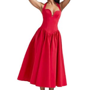 Women’s Elegant Sexy And Alluring Halterneck Backless Lace Up Dress