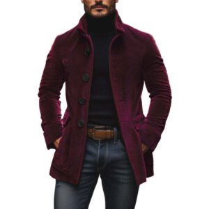 Men’s Jacket Winter Stand Collar Button-up Coat Casual Blazer Outerwear Clothing