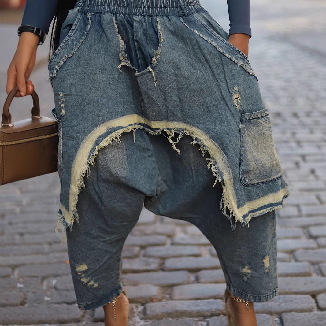 Distressed Brushed Ripped Jeans Fashion Loose Harem Pants