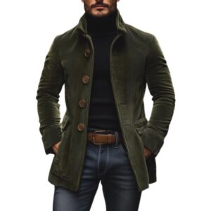 Men’s Jacket Winter Stand Collar Button-up Coat Casual Blazer Outerwear Clothing