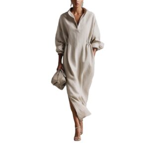 Women’s Casual Chic Elegant Long Sleeve Lapel Split Dress