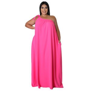 Sleeveless One-shoulder Halter Solid-color Dress Maxi Dress