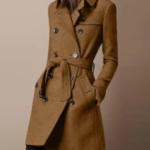 Double Breasted Casual Woolen Coat Women's Clothing