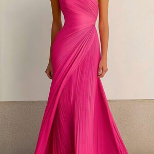 One-shoulder pleated long dress, flowing tight dress
